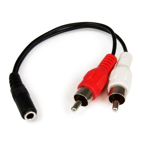 StarTech 6IN 3.5MM TO RCA AUDIO CABLE Audio-Kabel Klinke XLR – 15 cm, Schwarz, 3,5-mm-Stecker, zwei RCA-Buchsen, MUFMRCA
