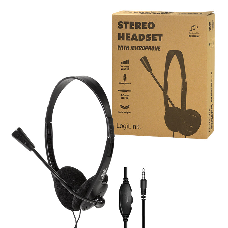LogiLink Stereo-Headset, 1x 3,5-mm-Klinkenstecker, Bügelmikrofon, Eco-Box