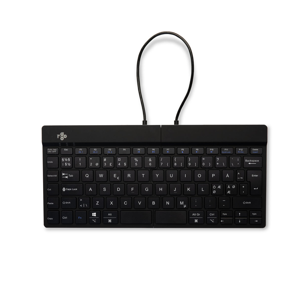 R-Go Tools Ergonomische Tastatur R-Go Split Break mit Pausensoftware, geteilte Tastatur, QWERTY (NORDIC), kabellos, schwarz