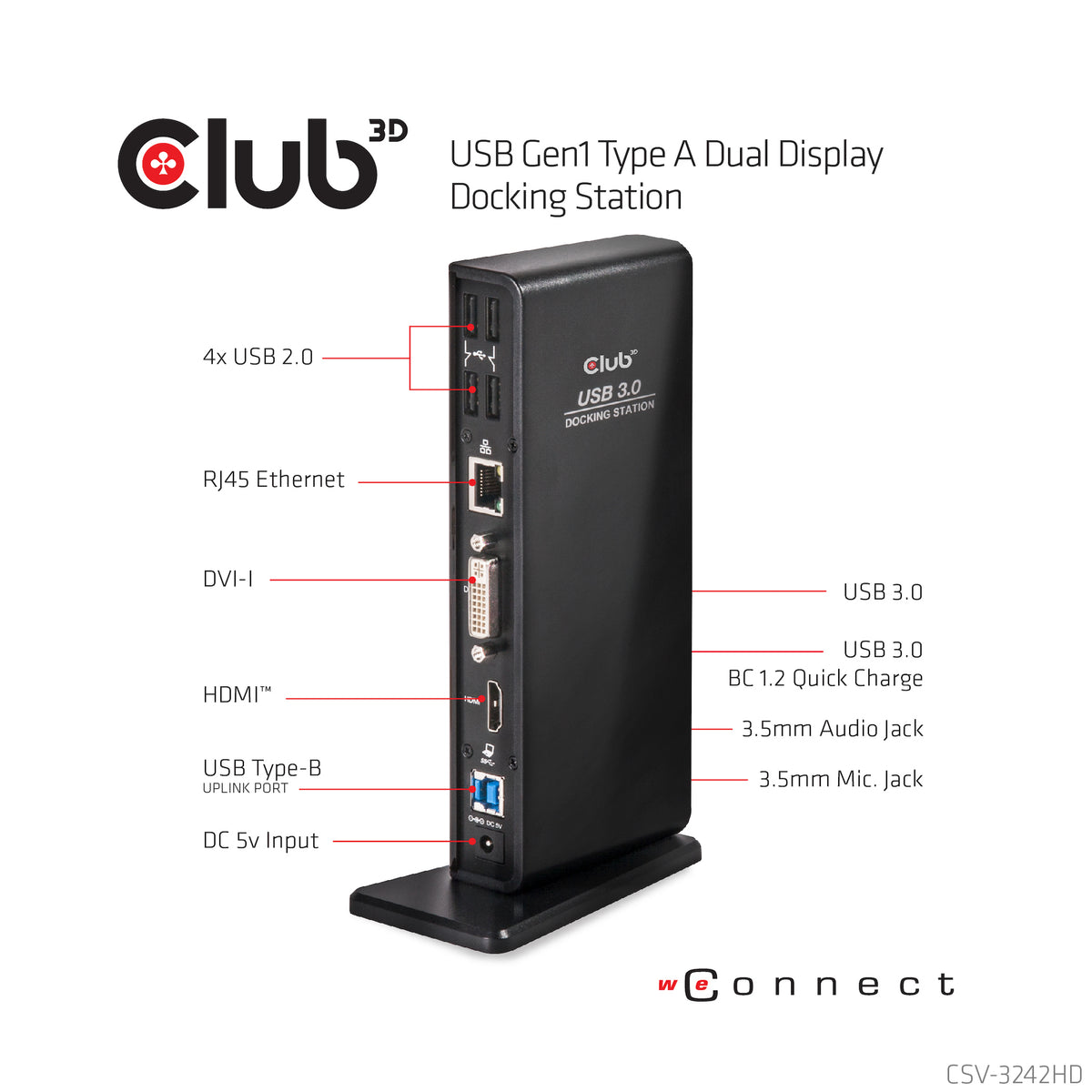 CLUB3D USB Gen1 Type A Dual Display Docking Station