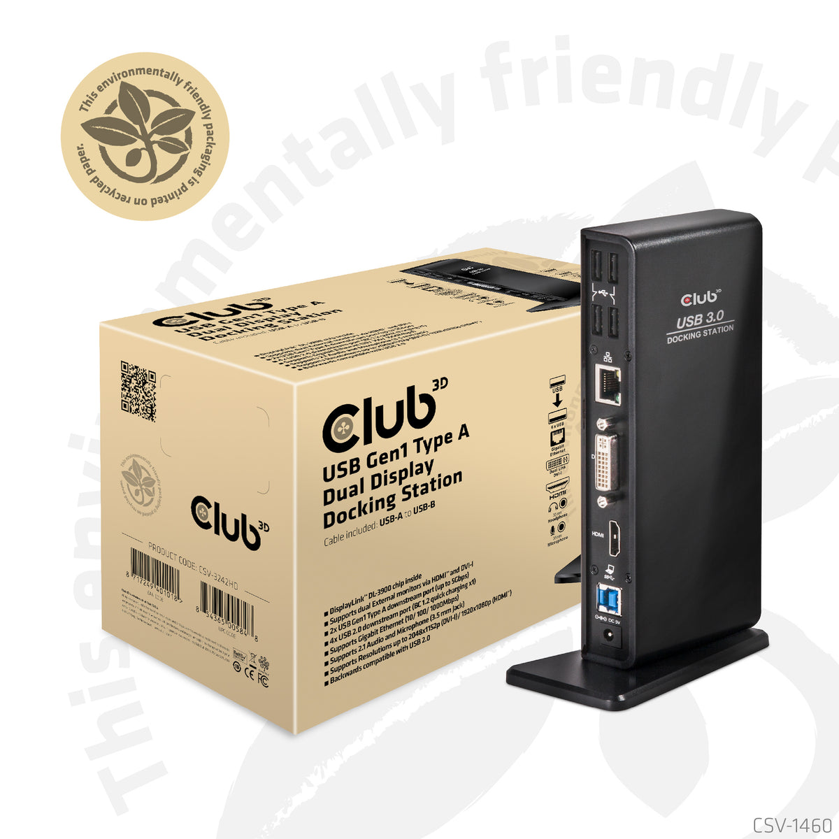 CLUB3D USB Gen1 Type A Dual Display Docking Station