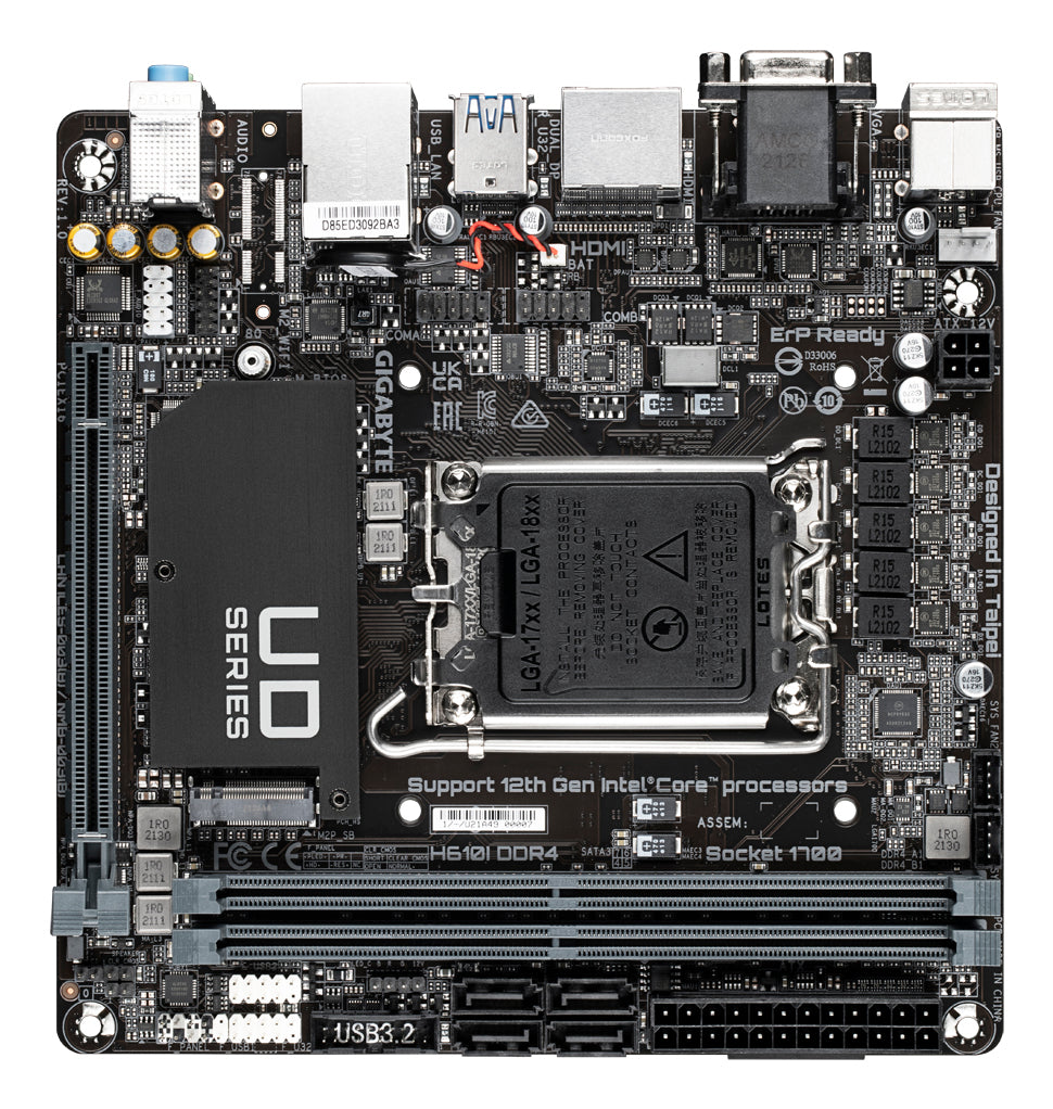 GIGABYTE H610I DDR4 Mainboard - Unterstützt Intel Core Prozessoren 14th CPUs, 4+1+1 Hybrid Digital VRM, up to 3200MHz DDR4, 1xPCIe 3.0 M.2, GbE LAN, USB 3.2 Gen 1