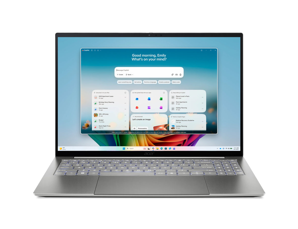 Acer Swift 16 AI SF16-71T-79NV Copilot+ PC Intel Core Ultra X7 358H Laptop 40,6 cm (16") Touchscreen WQXGA+ 16 GB LPDDR5x-SDRAM 512 GB SSD Wi-Fi 7 (802.11be) Windows 11 Home Grau