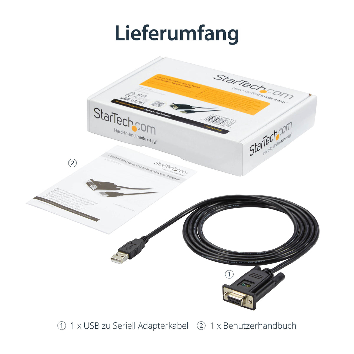 StarTech.com USB auf Seriell RS232 Adapter - DB9 Seriell DCE Adapter Kabel mit FTDI - Null Modem - USB 1.1 / 2.0 - USB Busbetrieben