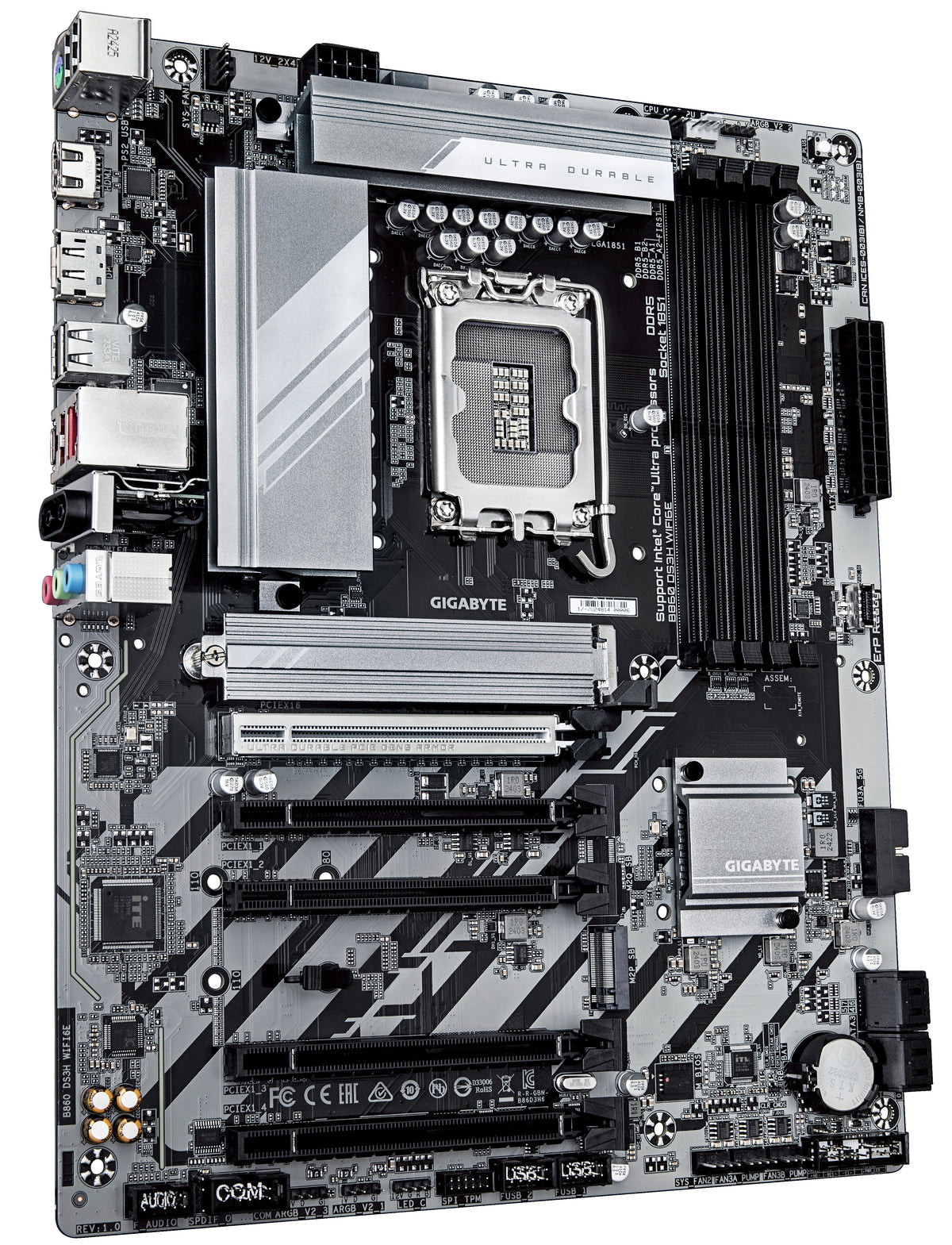 GIGABYTE B860 DS3H WIFI6E Mainboard - Intel Core Ultra CPUs, 8+1+2+2 Phasen VRM, bis zu 9066MHz DDR5, 1xPCIe 5.0 + 1xPCIe 4.0 M.2, 2,5 GbE LAN, WIFI 6E, USB 3.2 Gen 2x2