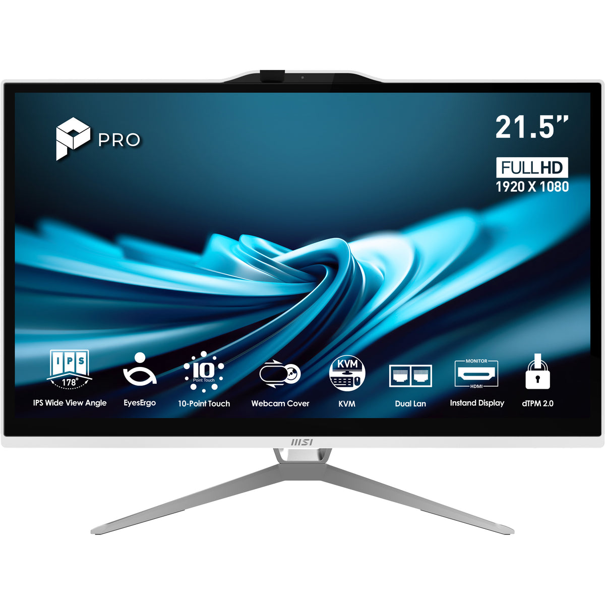 MSI Pro AP222T 14MA-605EU Intel® Core™ i3 i3-14100 54,6 cm (21.5") 1920 x 1080 Pixel Touchscreen All-in-One-PC 8 GB DDR4-SDRAM 512 GB SSD Windows 11 Home Wi-Fi 6E (802.11ax) Weiß