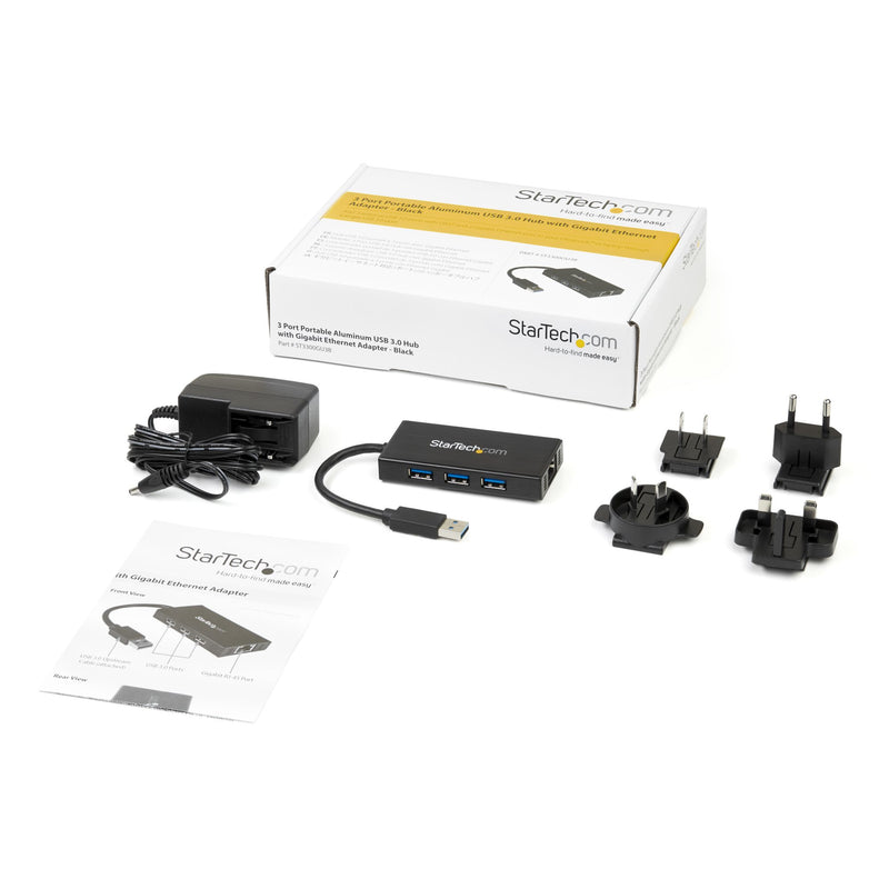 StarTech.com 3-Port USB 3.0 (5Gbps) Hub mit Gigabit Ethernet Adapter aus Aluminium