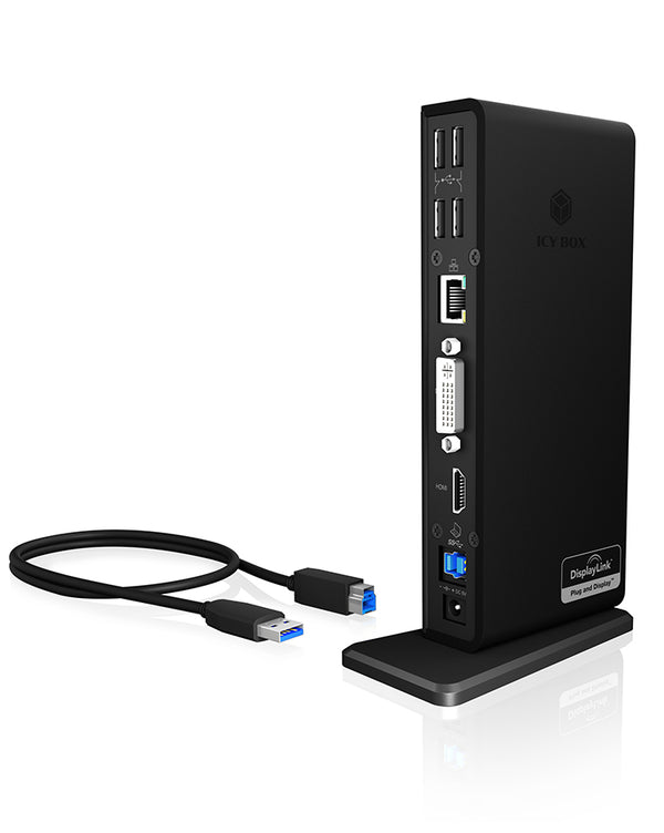 ICY BOX IB-DK2241AC, 11 in 1 USB 3.2 Gen 1 Notebook Dockingstation, USB 3.2 Gen 1 auf: 2x USB 3.2 Gen 1+2x Video(HDMI+DVI)+1xGigabitLAN+4xUSB 2.0+Audio+Charge
