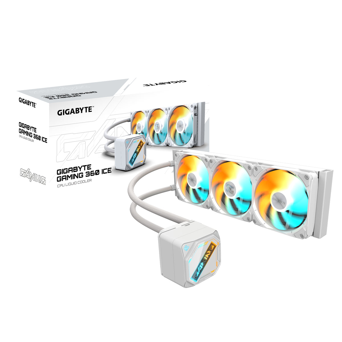 GIGABYTE GAMING 360 ICE Flüssigkeitskühler für CPU - 3x120 mm ARGB-Lüfter, Schiebe-Verriegelungsmechanismus, DAISY-CHAIN, Kompatibel mit Intel LGA 1851 und AMD AM5