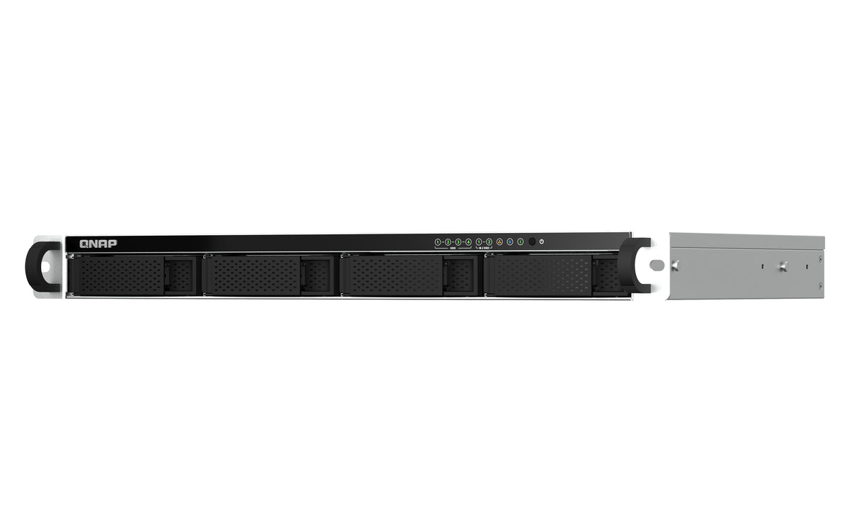 QNAP TS-464eU NAS Rack (1U) Intel® Celeron® N5095 8 GB DDR4 0 TB QNAP Turbo System Aluminium, Schwarz