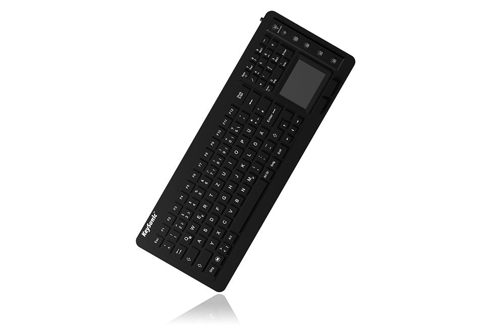 KeySonic KSK-6231 INEL (US) Hygienetastatur, Industrietastatur, Beleuchtung, Touchpad, schwarz, 2 Maustasten, USB, Wasserdicht IP68