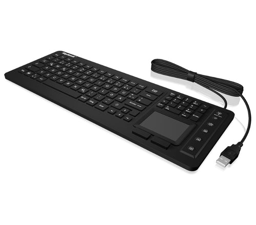 KeySonic KSK-6231 INEL (UK) Hygienetastatur, Industrietastatur, Beleuchtung, Touchpad, Schwarz, 2 Maustasten, USB, Wasserdicht IP68