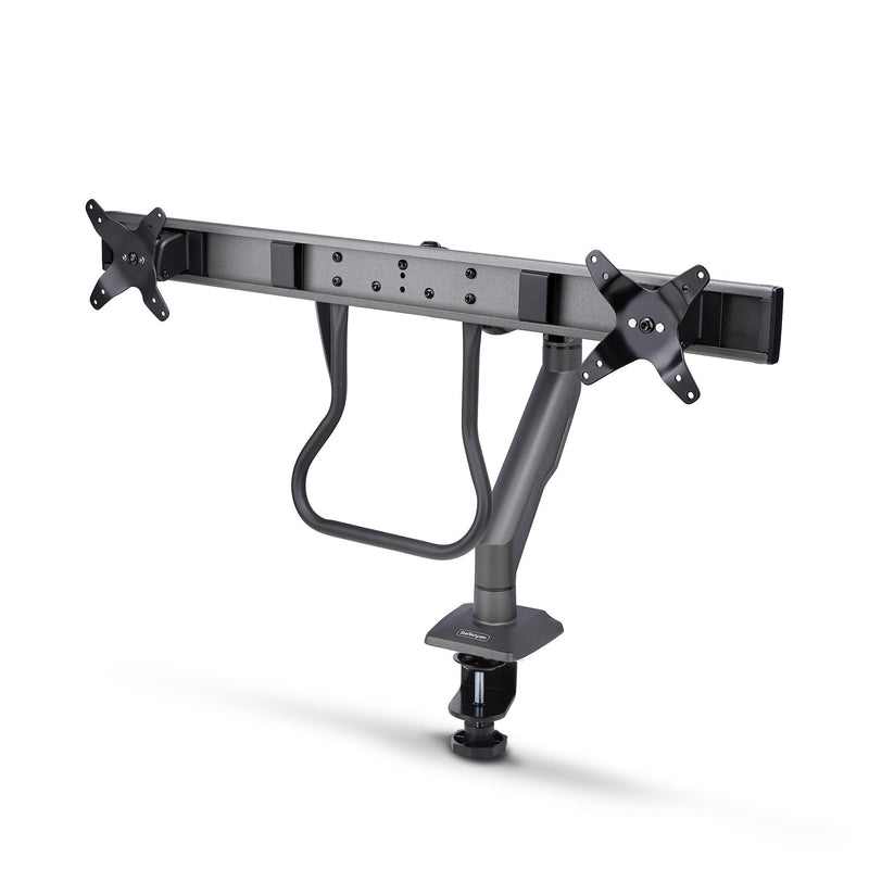 StarTech.com Dual Monitorhalterung mit Querstange, max. 27 Zoll & 15kg, C-Klammer, VESA 75x75/100x100, Vollbeveglicher Höhenverstelbarer VESA Monitorarm für 2 Monitore mit Federarm, TAA
