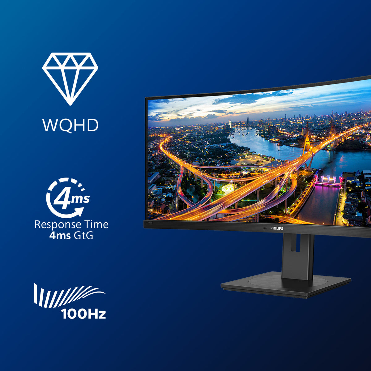 Philips B Line 346B1C/00 Computerbildschirm 86,4 cm (34") 3440 x 1440 Pixel Quad HD LCD Schwarz