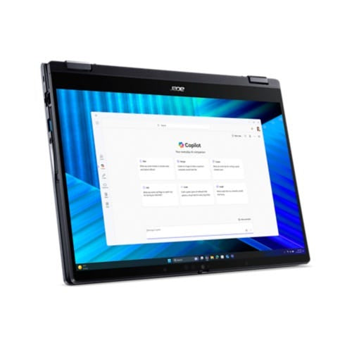 Acer TravelMate TMP414RN-55-TCO-58UA Intel Core Ultra 5 225U Hybrid (2-in-1) 35,6 cm (14") Touchscreen WUXGA 16 GB DDR5-SDRAM 512 GB SSD Wi-Fi 7 (802.11be) Windows 11 Pro Deutsch Blau