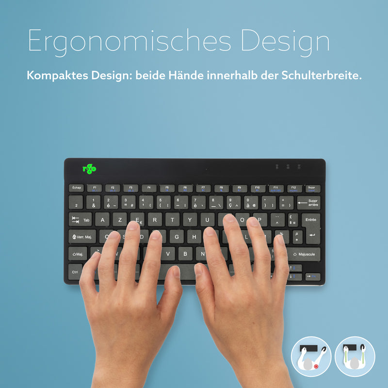 R-Go Tools Ergonomische Tastatur R-Go Compact Break, kompakte Tastatur mit Pausensoftware, AZERTY (FR), Bluetooth, Schwarz