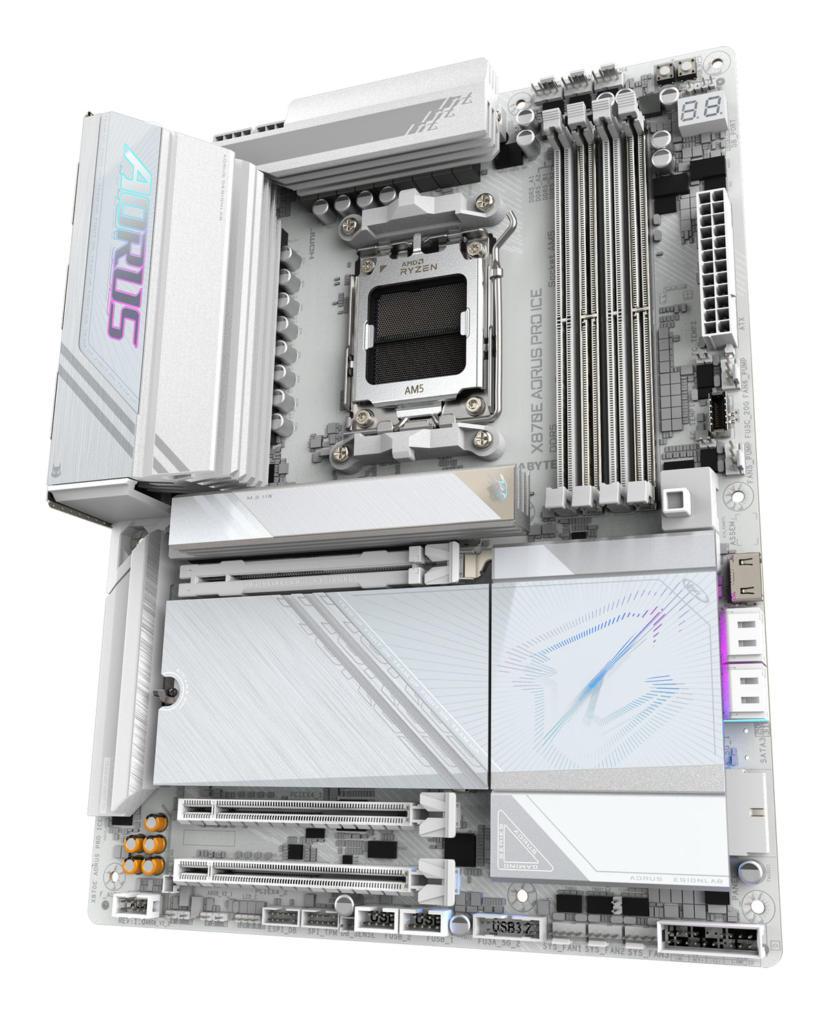 GIGABYTE X870E AORUS PRO ICE Motherboard - Unterstützt AMD Ryzen 9000 CPUs, 16+2+2 Phasen Digital VRM, bis zu 8000MHz DDR5 (OC), 3xPCIe 5.0 + 1xPCIe 4.0, Wi-Fi 7, 2.5GbE LAN, USB 4