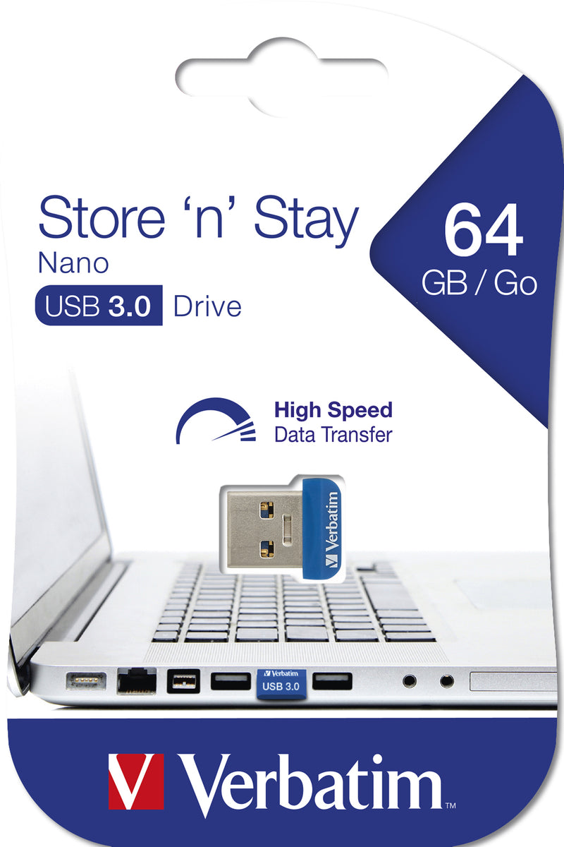 Verbatim Store 'n' Stay NANO - USB 3.0-Stick 64 GB - Blau