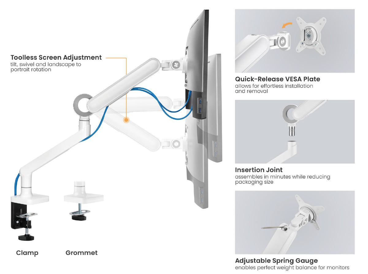 Equip 17"-35" Premium Monitor Schreibtischhalterung, Weiß