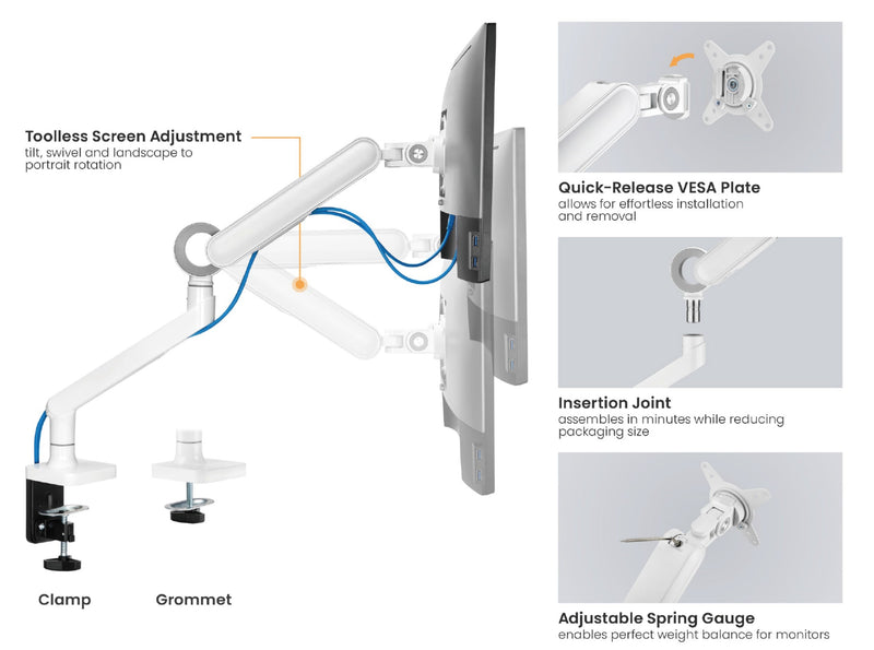 Equip 17"-35" Premium Monitor Schreibtischhalterung, Weiß