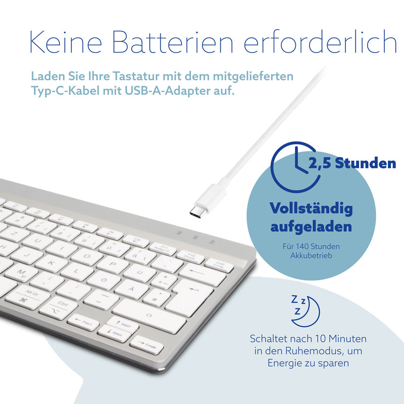 R-Go Tools Ergonomische Tastatur R-Go Compact Break, kompakte Tastatur mit Pausensoftware, QWERTZ (DE), Bluetooth, Weiß