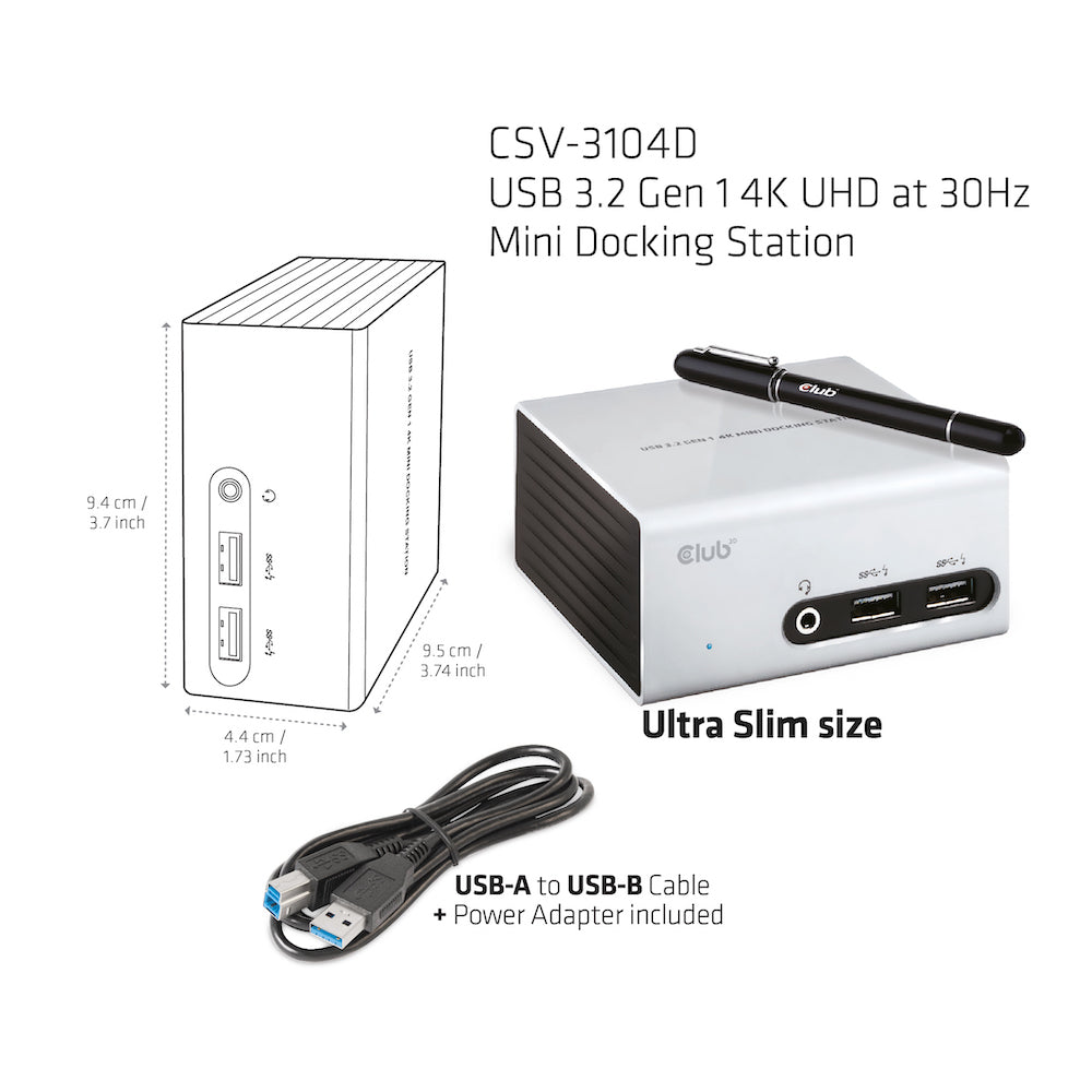 CLUB3D The Club 3D CSV-3104D USB 3.2 Gen 1 4K UHD at 30Hz Mini Docking Station Ultra slim design