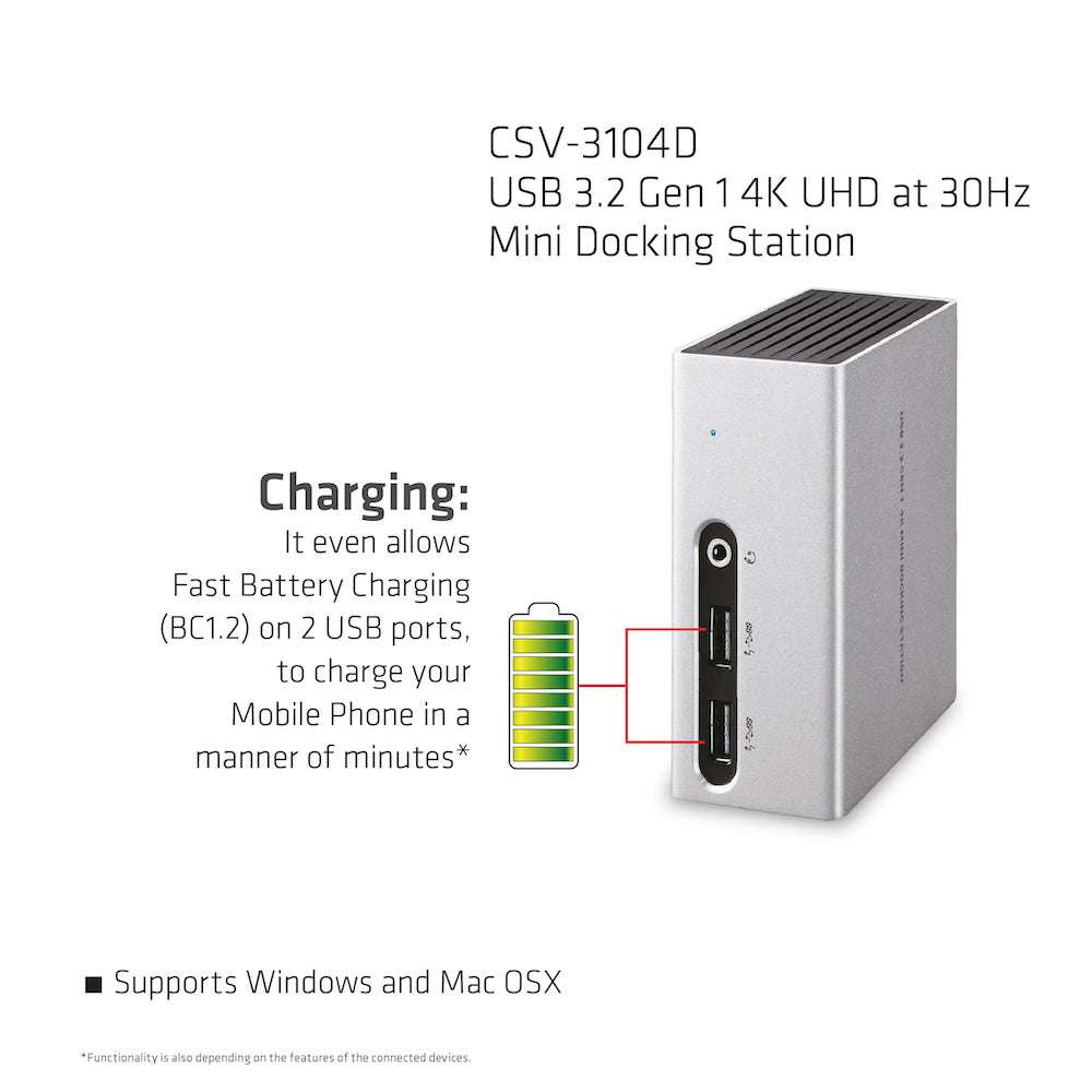 CLUB3D The Club 3D CSV-3104D USB 3.2 Gen 1 4K UHD at 30Hz Mini Docking Station Ultra slim design