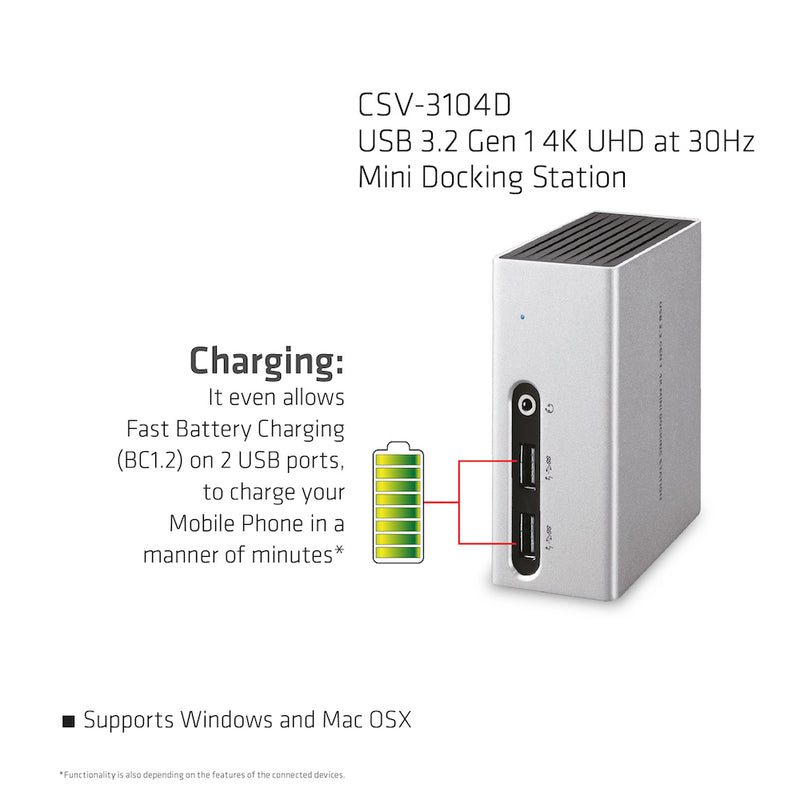 CLUB3D The Club 3D CSV-3104D USB 3.2 Gen 1 4K UHD at 30Hz Mini Docking Station Ultra slim design