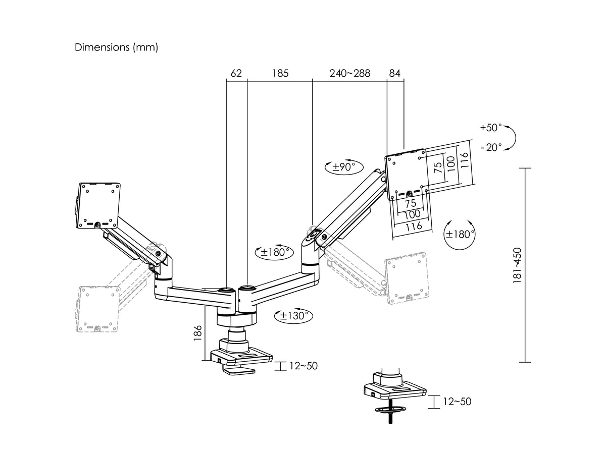 Equip 17"-35" Schwerlast-Doppelmonitor-Schreibtischhalterung, Weiß