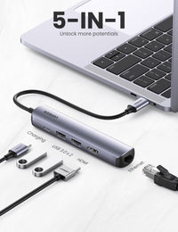 Ugreen 10919 laptop-dockingstation & portreplikator Kabelgebunden USB 3.2 Gen 1 (3.1 Gen 1) Type-C Grau