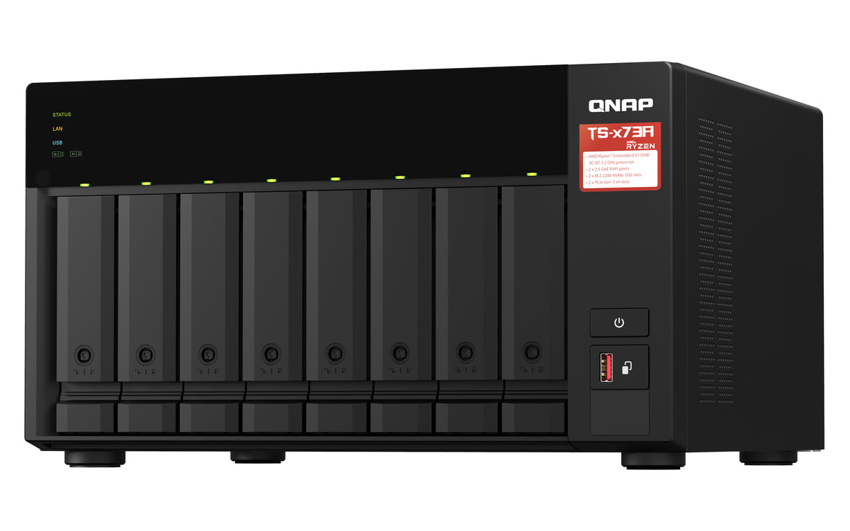 QNAP TS-873A NAS Tower Ryzen Embedded V1500B 8 GB DDR4 0 TB QuTS hero Schwarz