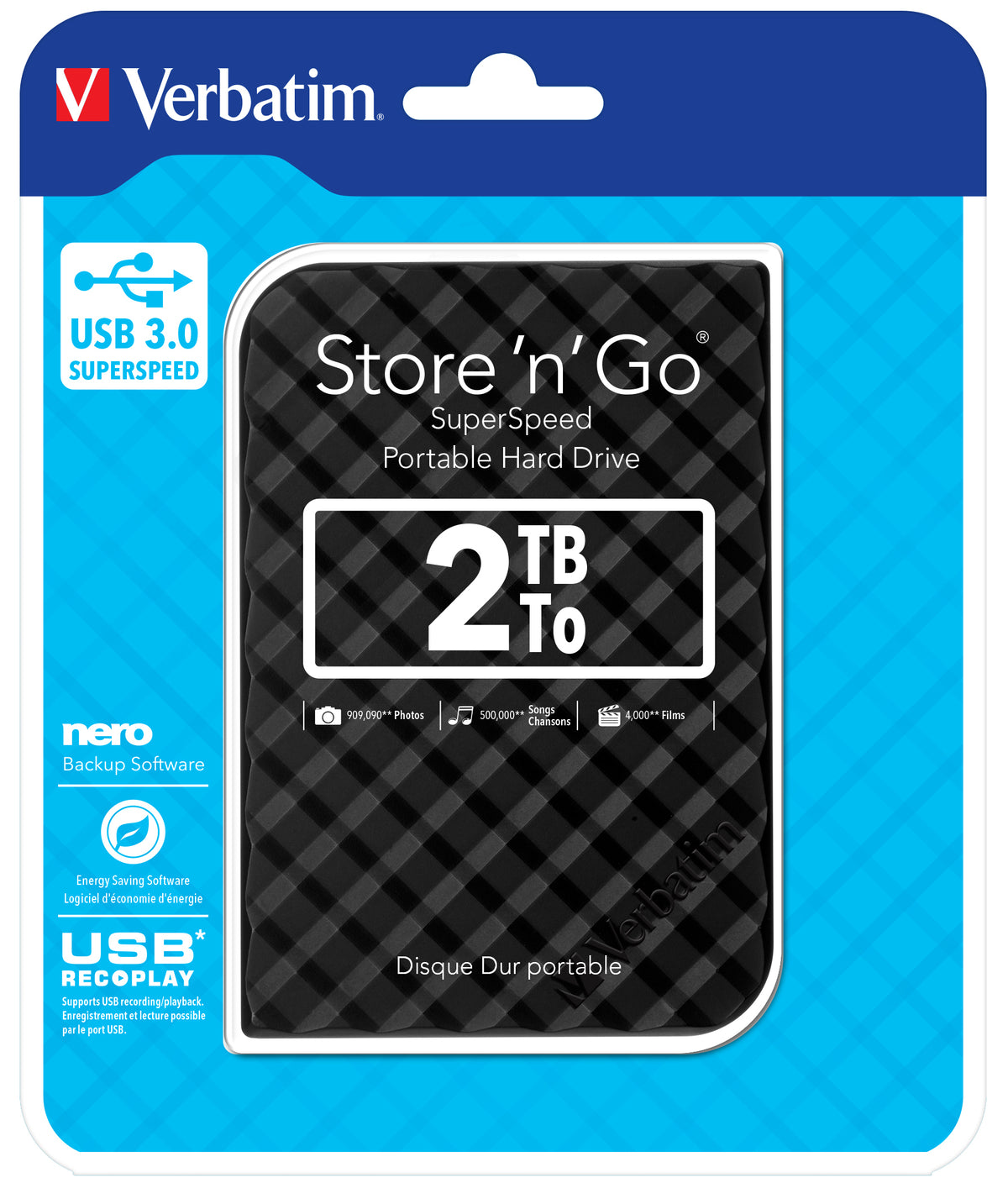 Verbatim Portables Festplattenlaufwerk Store 'n' Go USB 3.0, 2 TB, Schwarz