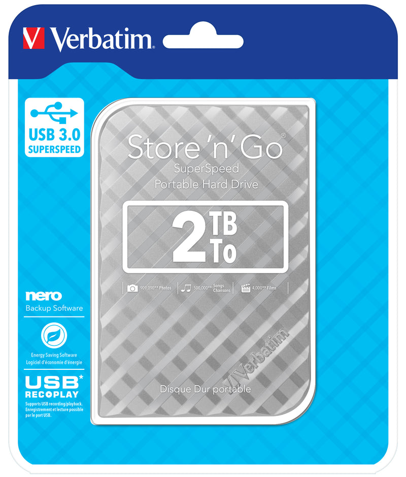 Verbatim Portables Festplattenlaufwerk Store 'n' Go USB 3.0, 2 TB, Silber