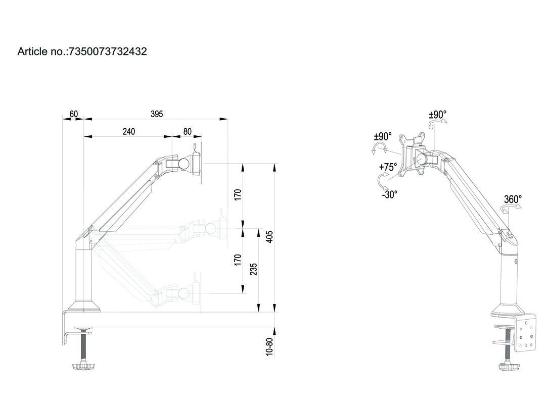 Multibrackets 2432 Flachbildschirm-Tischhalterung 81,3 cm (32") Tisch/Bank Schwarz
