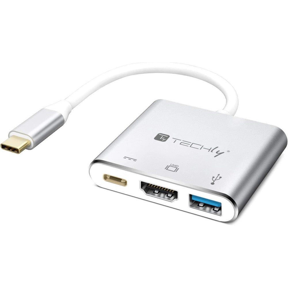 Techly IADAP USB31-HDMIPTY laptop-dockingstation & portreplikator Kabelgebunden USB 3.2 Gen 1 (3.1 Gen 1) Type-C Silber