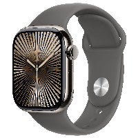Apple Watch Series 10 GPS Cellular 42mm Natural Titanium Case with Stone Grey Sport Band S/M