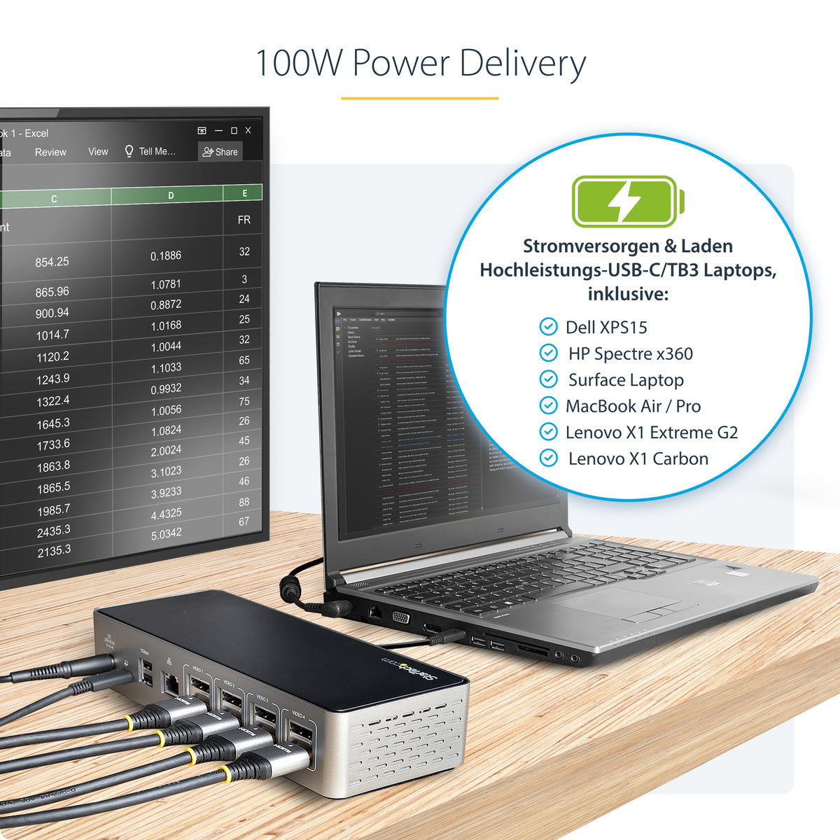 StarTech.com USB C Dockingstation für 4 monitore - 4K 60Hz Hybrid Notebook Dock DisplayPort 1.4 & HDMI 2.0 - Universal USB-C/Thunderbolt Laptop Dock mit 100W PD - USB Hub mit 1x USB-C & 3x USB-A, GbE, Audio