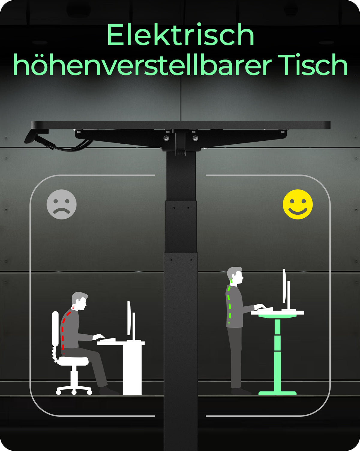 ICY BOX IB-EW122B-TT, Elektrisch höhenverstellbarer Tisch, Tischplatte 140x70 cm, Höhe 63-128cm