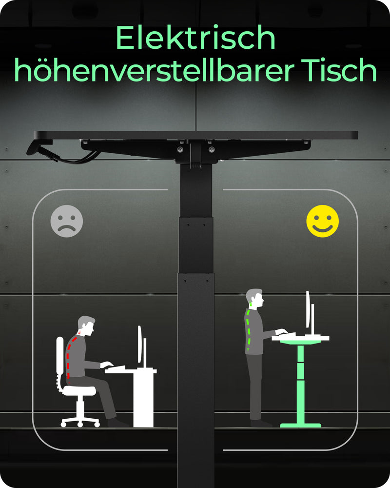 ICY BOX IB-EW122B-TT, Elektrisch höhenverstellbarer Tisch, Tischplatte 140x70 cm, Höhe 63-128cm