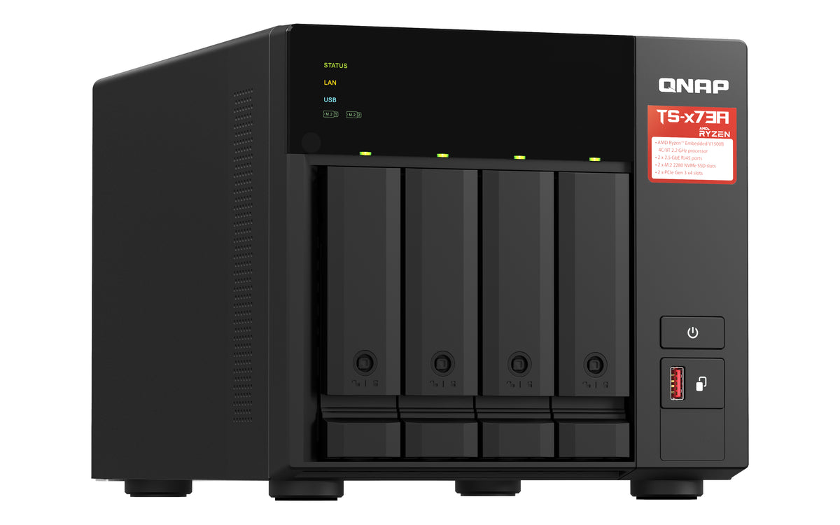QNAP TS-473A NAS Tower Ryzen Embedded V1500B 8 GB DDR4 0 TB QNAP Turbo System Schwarz