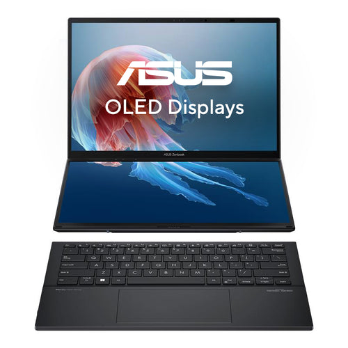ASUS Zenbook Duo UX8406CA-QL331W Intel Core Ultra 9 285H Hybrid (2-in-1) 35,6 cm (14") Touchscreen WUXGA 32 GB LPDDR5x-SDRAM 1 TB SSD Wi-Fi 7 (802.11be) Windows 11 Home Deutsch Grau