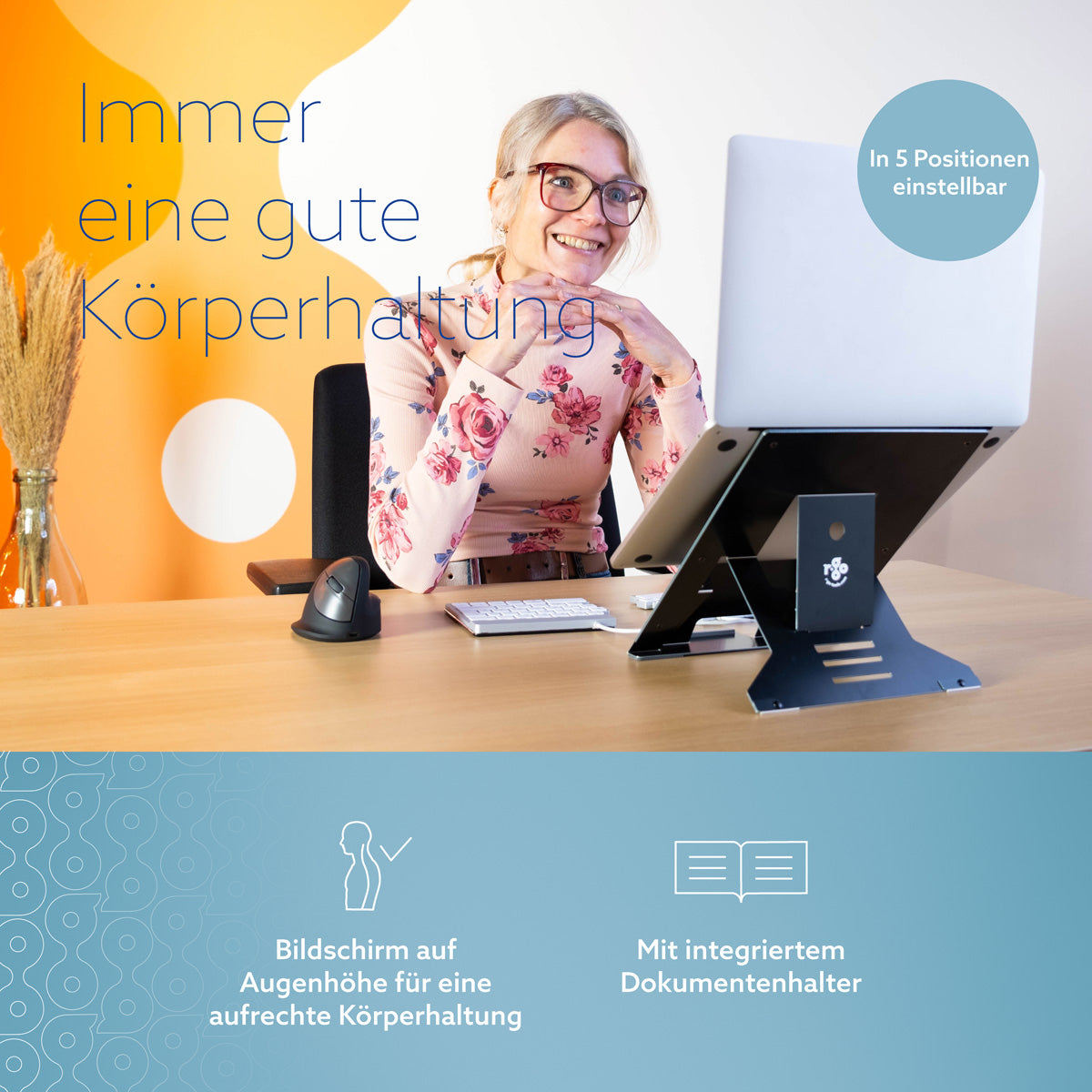 R-Go Tools Laptopständer R-Go Riser Document, ergonomisch, faltbar und einstellbar, mit Dokumentenhalter, AGR-zertifiziert, schwarz