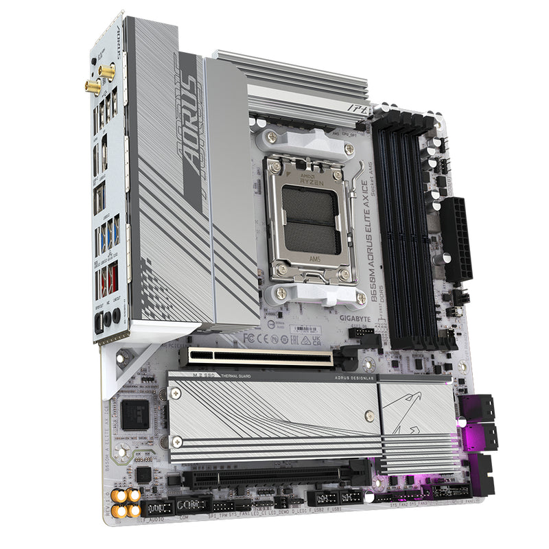 GIGABYTE B650M AORUS ELITE AX ICE Mainboard - AMD Ryzen 9000er-Serie, 12+2+2 Phasen VRM, bis zu 8000 MHz DDR5 (OC), 1xPCIe 5.0 + 1xPCIe 4.0 M.2, 2,5 GbE LAN, WIFI 6E, USB 3.2 Gen 2x2