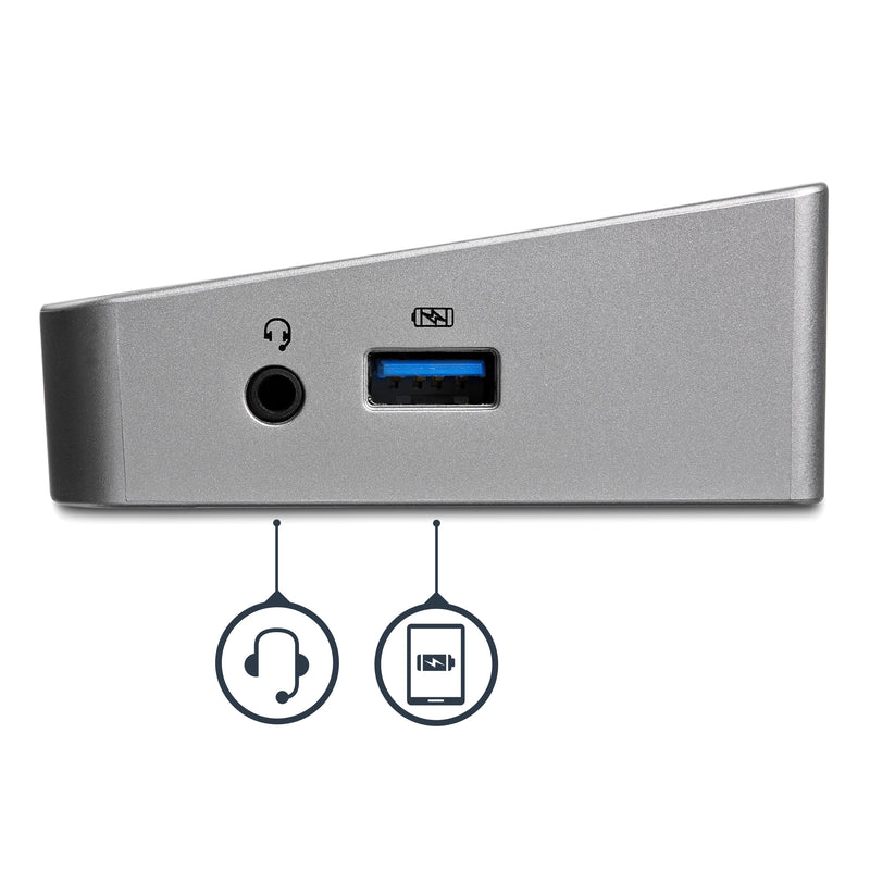 StarTech.com Drei Monitor USB 3.0 Docking Station mit 2x 4K DisplayPort & HDMI, 5x USB-A Hub (1x Fast-Charge), 3,5 mm Audio, GbE - USB Typ A Universelles Laptop Dock, MacOS / Windows