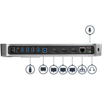 StarTech.com Drei Monitor USB 3.0 Docking Station mit 2x 4K DisplayPort & HDMI, 5x USB-A Hub (1x Fast-Charge), 3,5 mm Audio, GbE - USB Typ A Universelles Laptop Dock, MacOS / Windows