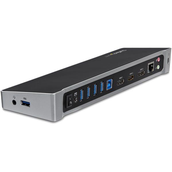 StarTech.com Drei Monitor USB 3.0 Docking Station mit 2x 4K DisplayPort & HDMI, 5x USB-A Hub (1x Fast-Charge), 3,5 mm Audio, GbE - USB Typ A Universelles Laptop Dock, MacOS / Windows