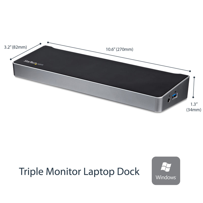 StarTech.com Drei Monitor USB 3.0 Docking Station mit 2x 4K DisplayPort & HDMI, 5x USB-A Hub (1x Fast-Charge), 3,5 mm Audio, GbE - USB Typ A Universelles Laptop Dock, MacOS / Windows