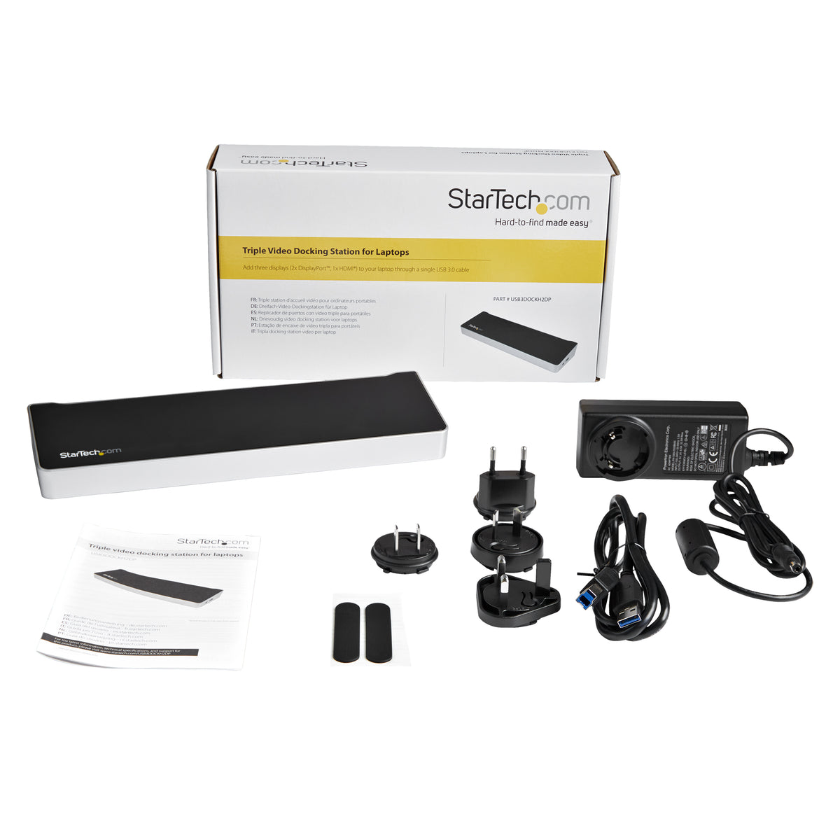 StarTech.com Drei Monitor USB 3.0 Docking Station mit 2x 4K DisplayPort & HDMI, 5x USB-A Hub (1x Fast-Charge), 3,5 mm Audio, GbE - USB Typ A Universelles Laptop Dock, MacOS / Windows