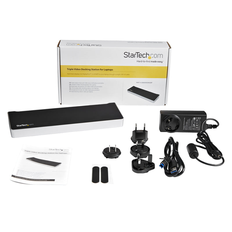 StarTech.com Drei Monitor USB 3.0 Docking Station mit 2x 4K DisplayPort & HDMI, 5x USB-A Hub (1x Fast-Charge), 3,5 mm Audio, GbE - USB Typ A Universelles Laptop Dock, MacOS / Windows