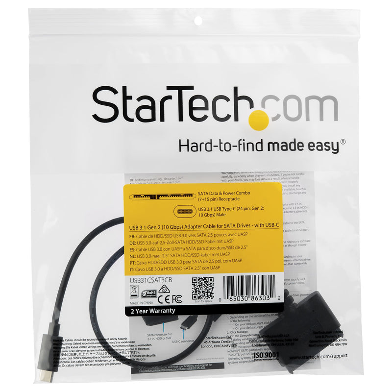 StarTech.com USB 3.1 (10 Gbit/s) Adapterkabel mit USB-C für 2,5" SATA Laufwerke